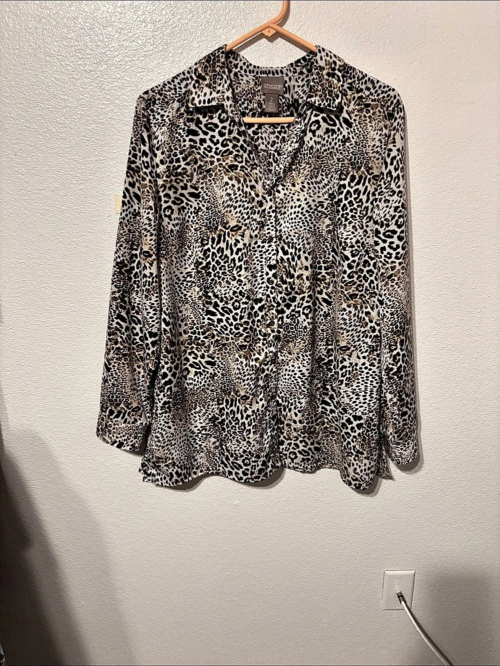 Chico's Animal Print Blouse in Brown & Black Size 2